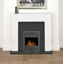 Image of WHITE FIREPLACE SURROUND BLACK GRANITE MARBLE BLACK ELECTRIC FIRE COAL
