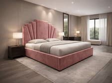 Image of Luxury Modern Bed Frame Upholstered Velvet High Headboard Bedroom All Colours