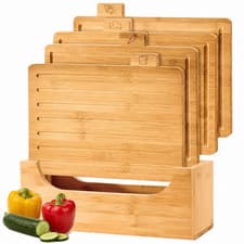 Image of Bamboo Index Chopping Board Set Wooden Food Cutting Blocks Cooks Professional