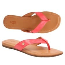 Image of UGG Tuolumne Women's 6.5 Pink Coral Faux Patent Leather Thong Flip Flop Sandals