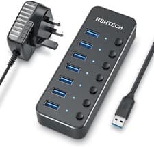 Image of RSHTECH USB Hub Powered 7 Port USB 3.0 Data Hub Aluminum USB Extension Splitter