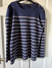 Image of CREW Clothing Womens Button Blue Pink Stripe Breton Top Soft Cotton UK12 BNWOT