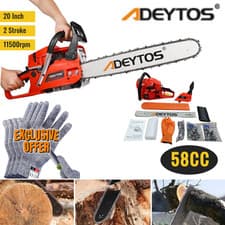 Image of 58cc Petrol Chainsaw 2 Stroke 20" Bar and 2 Chains Limbing Logs with FREE GLOVES