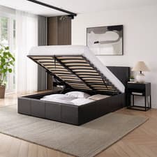 Image of Ottoman Bed Small Double 4FT Black Faux Leather Gas Lift Storage Frame LUNA