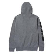 Image of Caterpillar Trademark Banner Hooded Sweatshirt Dark Grey Logo Graphic on weare