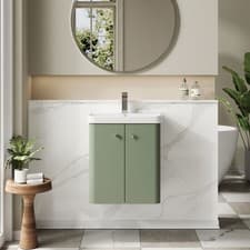 Image of Nuie Core 500mm Wall Mounted 2-Door Basin Vanity Unit Green Modern Bathroom Sink