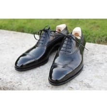 Image of Handmade Brogue Black Real Leather Formal Brogue Lace Up Dress Causal Shoes