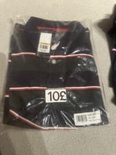 Image of Tommy Hilfiger Boys Green & Navy Striped Polo Shirt – Size S (8/10)