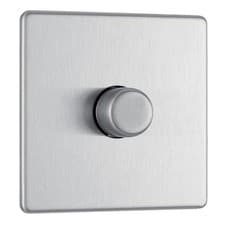 Image of BG Electrical Dimmer Switch 1 Gang 2 Way Brushed Steel 200W Intelligent LED