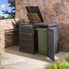 Image of Double Metal Wheelie Bin Store Anthracite Grey Horizontal Steel Bar Doors