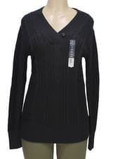 Image of Faded Glory Women's Cable V Neck Sweater Long Sleeve Black Size M (8-10)