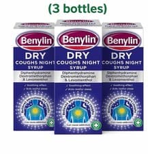 Image of 3 X Benylin Dry Cough Night Syrup 150ml | Relieves Persistent Dry Coughs