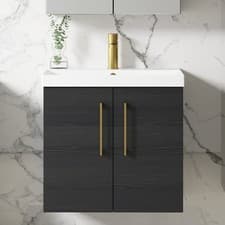Image of Nuie Arno Wall Hung 2-Door Vanity Unit with Basin-3 600mm Wide - Black Woodgrain