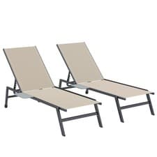 Image of Outsunny Sun Loungers for Garden Set of 2 with Side Tray Table, Khaki