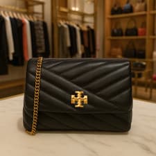 Image of NEW Tory Burch Kira Chevron Black/Brass Mini Convertible Shoulder/Crossbody Bag