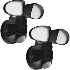 Image of 2 PACK IP44 Outdoor Wall Light & PIR Sensor Black Plastic 6W LED Lamp