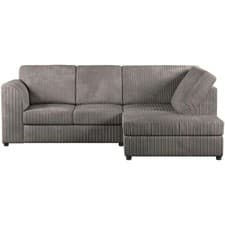 Image of Jumbo Cord High Back Cushions Corner Sofa Suite Set Footstool 3 2 Seater Grey