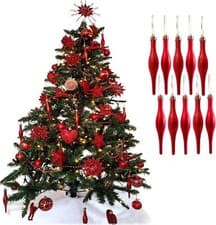 Image of 10 DROPLET BAUBLES CHRISTMAS TREE DECORATIONS DECORATION GLITTER ICICLES BAUBLE