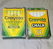 Image of 2 Vintage Crayola Chalk Boxes 1970s Anti-Dust Yellow + 1980s White 12 Pack USA