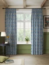 Image of Morris & Co. Bower Lined Pencil Pleat Curtains W167 x D274 - Indigo/Pearwood