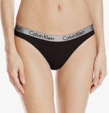 Image of Calvin Klein Women's Radiant Cotton Thong Underwear Black Large