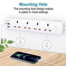 Image of UK 4 Way 10A Trailing Socket Mains Power Extension Lead with USB-C & 2 USB Slots