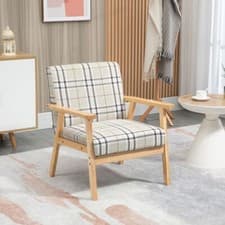 Image of HOMCOM Modern Accent Chairs Upholstered Linen-Feel Living Room Chair Beige