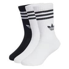 Image of Adidas Kids Crew Socks 3 Pairs White Black Ribbed Cuff Trefoil Branding for Kids