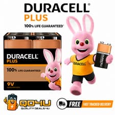 Image of 4 x Duracell Plus 9V Batteries 4 Pack MN1604 PP3 6LR61 Alkaline Battery Pack