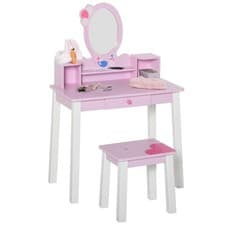 Image of Pink Kids Dressing Table Set with Stool, Mirror & Storage – Vanity Desk
