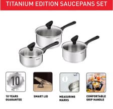 Image of Tefal Titanium Edition All Hobs & Induction Saucepan Set of 3 Stainless Steel