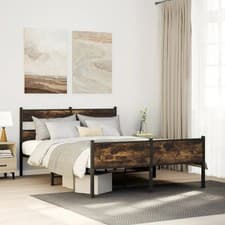 Image of King Size Bed Frame Smoked Oak 150x200cm Wooden Bed without Mattress