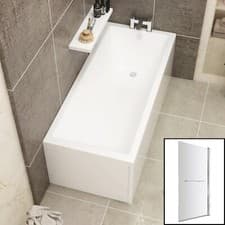 Image of Single Ended Square Bathtub Straight Acrylic Gloss White Screen with Rail Modern
