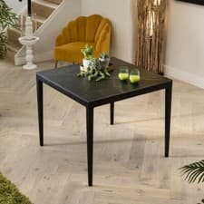 Image of Compact 4 Seater Square Dining Table Black Ceramic Marble Modern 90cm