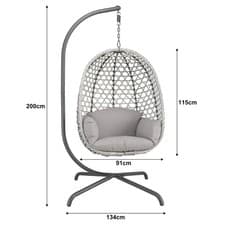 Image of Hanging Rattan Egg Chair Garden Swing Chairs Patio Indoor Outdoor With Cushions