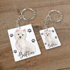 Image of Westie Dog Personalised Name Keyring / Keychain Gift Idea White Highland Terrier