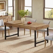 Image of Dining Table for 4-6 People, Industrial Rectangular Kitchen Table with Metal Leg