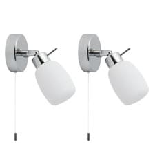 Image of Pair of Modern Chrome IP44 Bathroom Wall Light With Pull Cord Switch Zone 2 3