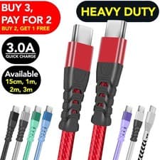 Image of Heavy Duty Type C to Type C Cable Fast Charge PD 60W Braided USB C Cables Lead