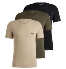 Image of Boss 3 Pack Cotton Underwear T-Shirts With Logo Embroidered - Beige/Navy/Khaki