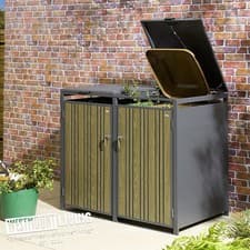 Image of Double Metal Wheelie Bin Store Anthracite with Oak Effect Steel Bar Doors