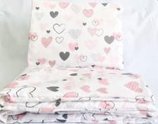 Image of 4 pc Bedding Set Cot  Bed Baby quilt cover pillowcase pink hearts white pink