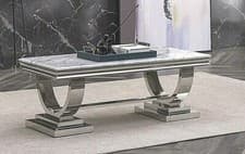 Image of Marble 180cm Dining Table with 6 Velvet Chairs, Gloss Finish Stunning Design