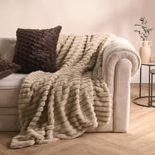 Image of OHS Faux Fur Ribbed Fleece Throw Over Bed Blanket Warm Supersoft