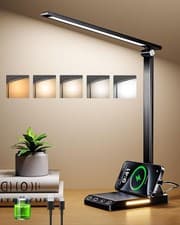Image of LED Desk Lamp Rechargeable, Aluminium Dimmable Lamp with Night Light & USB Charg