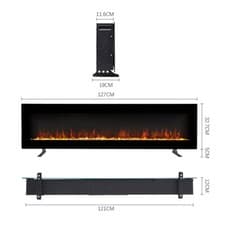 Image of 50/60"Electric Fireplace Heater Wall Mounted Inset Into Fire 9 Colour LED Flame