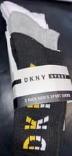 Image of 3 PAIRS DKNY CREW SOCKS BLACK GREY COLOURS SIZE 7 - 11 NEW