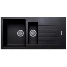 Image of Liquida LG150BL 1.5 Bowl Black Granite Reversible Inset Kitchen Sink 1000x500mm