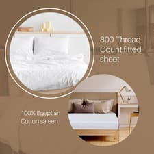 Image of Fitted Bed Sheet 800 Thread Count 100% Egyptian Cotton Extra Deep 40cm/16" OEKO