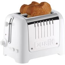 Image of Dualit Lite 2 Slice White Toaster Wide Slots Bagel Defrost 1100W 26203